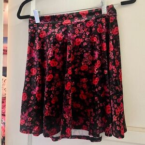 Red Floral Black Mini Skirt